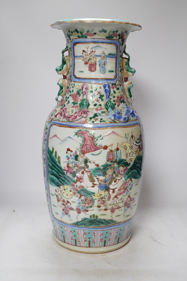 A large 19th-century Chinese famille rose baluster vase, 46cm high. Condition - section of rim lacking otherwise fair